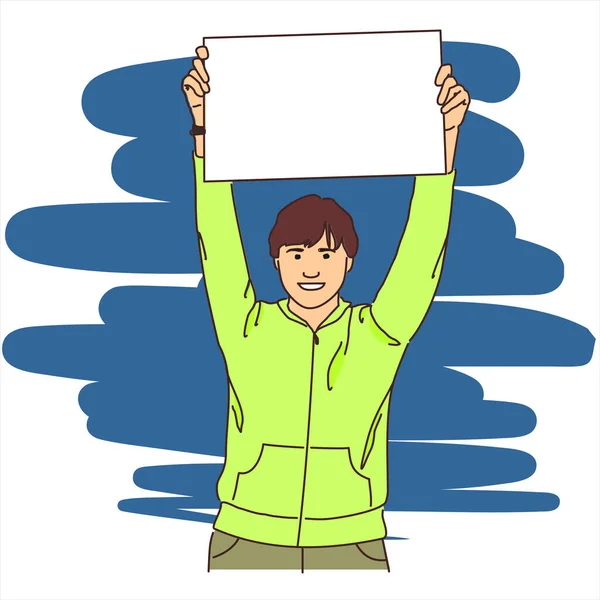 Man Holds His Head Outstretched Hands Blank Sheet — Stock Vector