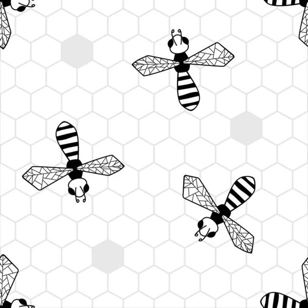 Arılar Bal Tarakları Ile Kusursuz Desen Çizimi Desen Duvar Kağıdı — Stok Vektör