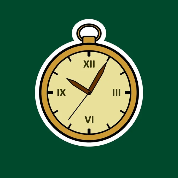 四舍五入 黄金时代手表贴纸 有罗马数字的古董钟表 被白色背景隔离 — 图库矢量图片
