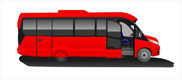 Roter Bus Mit Offener Tür Seitenblick Touristenbus Sightseeing Bus Moderne — Stockvektor