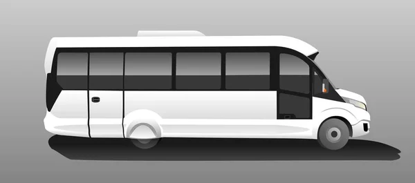 ホワイトバス サイドビュー 観光バス 観光バス グレーの背景に現代のフラットベクトルイラスト — ストックベクタ