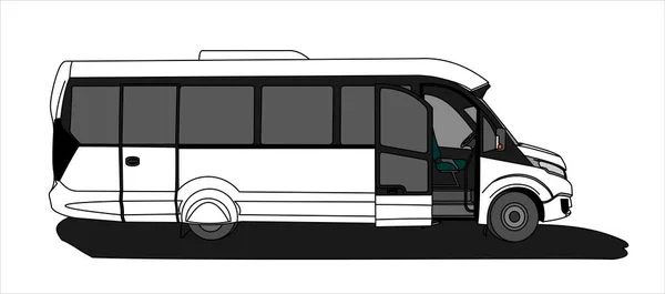 Bus Blanco Con Puerta Abierta Vista Lateral Autobús Turístico Autobús — Archivo Imágenes Vectoriales