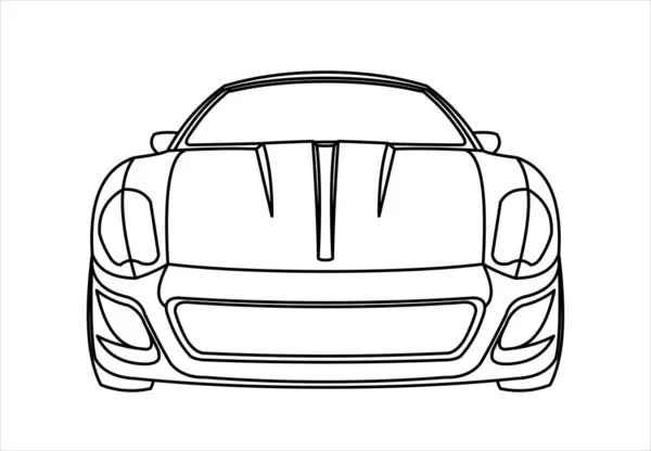 Outline Car Malbuch Für Kinder Und Erwachsene Schnelles Rennauto Vorderansicht — Stockvektor