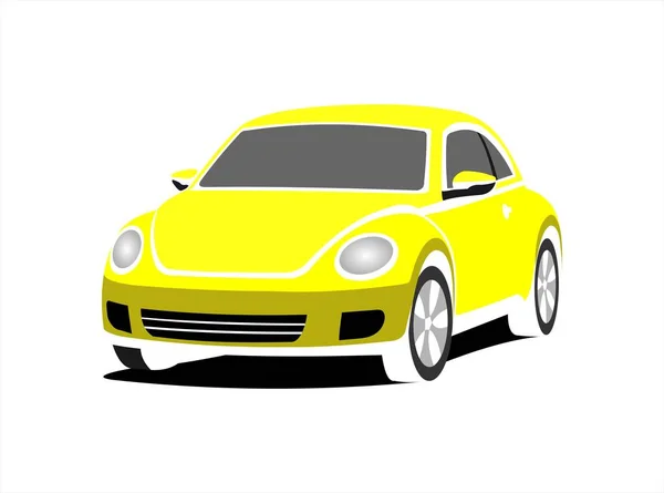 Small Car Front View Three Quarter View Yellow Car Rounded — Stock Vector