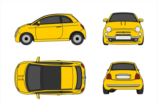 Vectorauto Geïsoleerd Witte Achtergrond Zijaanzicht Vooraanzicht Achteraanzicht Bovenaanzicht — Stockvector