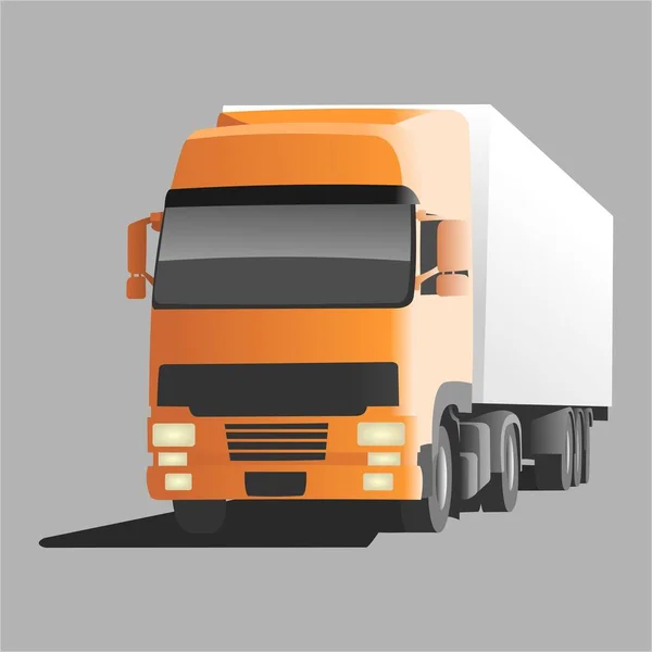 Camion Remorque Avec Conteneur Vue Face Vue Des Trois Quarts — Image vectorielle