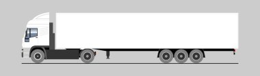 Vektör kamyonu, Lorry, yarı römork, yan görüş. White Blank Şablon kamyonu, reklam için yarı römork. Yük Taşımacılığı. Modern Düz Vektör İllüstrasyonu