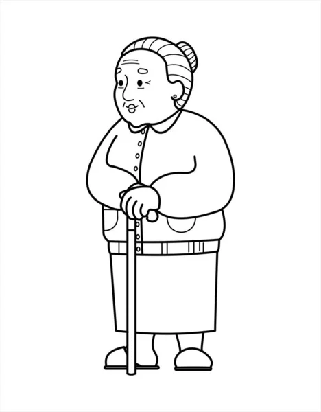 Διάνυσμα Περιγράμματος Ηλικιωμένη Γυναίκα Μπαστούνι Καλή Γιαγιά Συνταξιούχος Μπάμπουσκα Ηλικιωμένη — Διανυσματικό Αρχείο