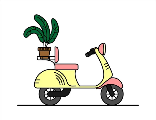Vecteur Rétro Scooter Avec Coffre Avec Une Fleur Dans Coffre — Image vectorielle