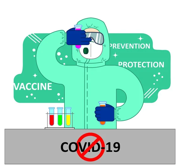 Coronavirus Vaccine Concept Covid 2019 Ncov Hombre Con Ropa Protectora — Archivo Imágenes Vectoriales