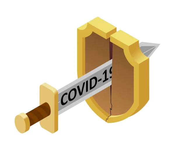 Concept Epidemic Coronavirus Pandemic Covid 2019 Ncov Vector Isometric Sword — Stock Vector