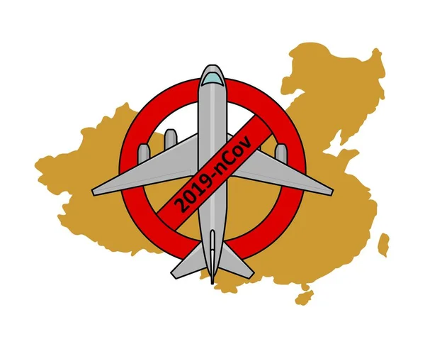 Zakaz Lotów Chin Powodu Koronawirusu 2019 Ncov Covid Samolot Znaku — Wektor stockowy