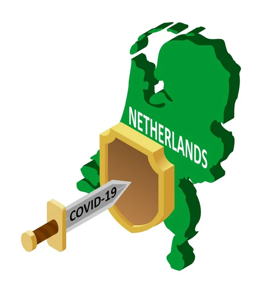 Protección Los Países Bajos Contra Coronavirus Covid Coronavirus Forma Espada — Vector de stock