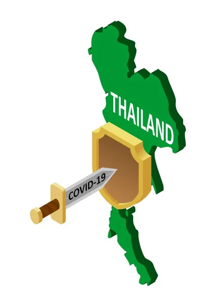 Protezione Della Thailandia Contro Coronavirus Covid Coronavirus Forma Spada Attacca — Vettoriale Stock