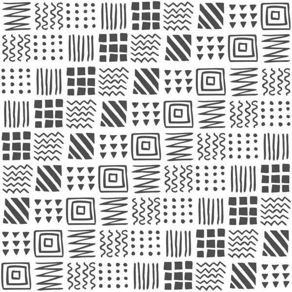 Vector Seamless Geometric Pattern Squares Stripes Lines Waves Triangles Dots — Stock Vector