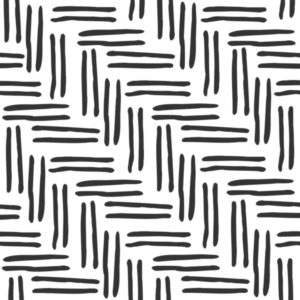 Çizgilerin vektörsüz geometrik deseni, elle çizilmiş çizgiler. Beyaz arka planda koyu gri çizgiler. Dekor, tekstil, kumaş, halı, duvar kağıdı, arka plan, ambalaj, seramik fayanslar için. Parke benzeri desen.