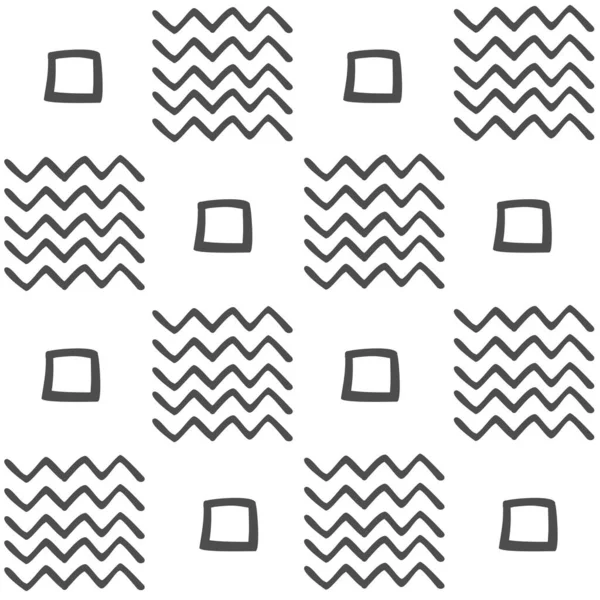 手描きの正方形とジグザグのベクトルシームレス黒と白の幾何学的なパターン 白い背景に黒の模様 ファブリック カーペット セラミックタイル 包装紙のための — ストックベクタ