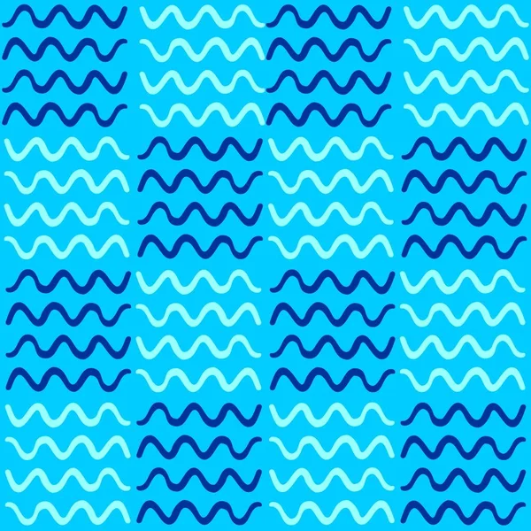 Vector Seamless Geometric Pattern Hand Drawn Waves Blue Background Decor — Stock Vector
