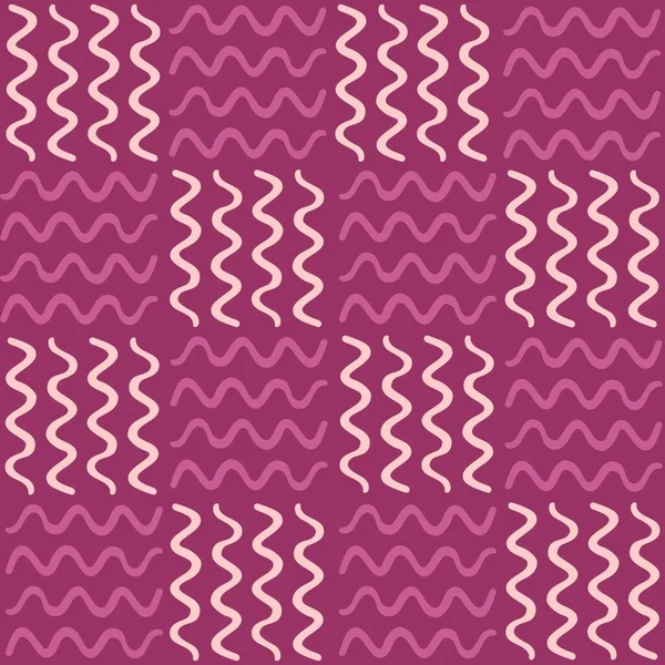 Vector Seamless Geometric Pattern Hand Drawn Horizontal Vertical Waves Pink — Stock Vector