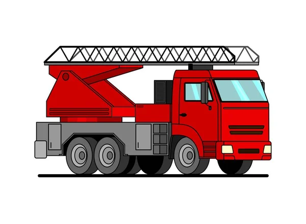 Cartoon Red Fire Truck Ladder Car Sticker Boys Flat Vector — Stock Vector