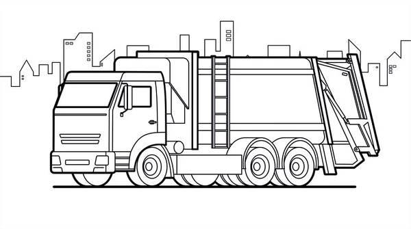 Camion Ordures Camion Ordures Contour Vectoriel Sur Fond Ville — Image vectorielle