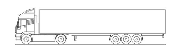 Camión Contorno Vectorial Camión Con Semirremolque Vista Lateral Plantilla Blanca — Vector de stock