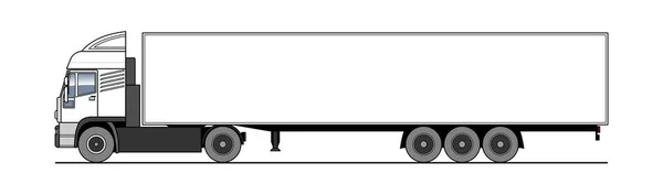 ベクトルトラック ローリー セミトレーラー サイドビュー 白い空白のテンプレートトラック 広告のための半トレーラー 貨物輸送 現代の平面ベクトル図 — ストックベクタ
