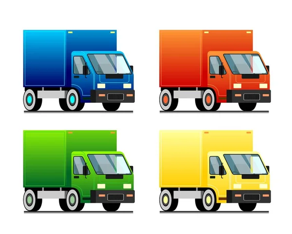Σύνολο Διανυσματικά Μικρά Φορτηγά Διαφόρων Χρωμάτων Παράδοση Φορτίου Lorry Που — Διανυσματικό Αρχείο