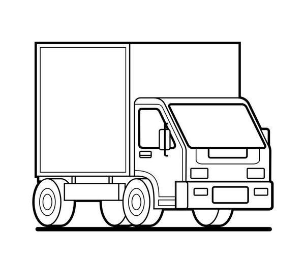 Vector outline contour small truck in cartoon style. For coloring book page.