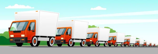 Une Colonne Camions Déplaçant Long Une Autoroute Banlieue Livrant Des — Image vectorielle