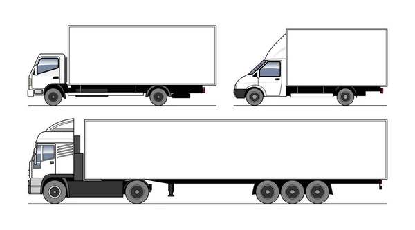 Διανυσματικό Σύνολο Από Διαφορετικά Φορτηγά Ημιρυμουλκούμενο Λευκό Κενό Πρότυπο Φορτηγό — Διανυσματικό Αρχείο