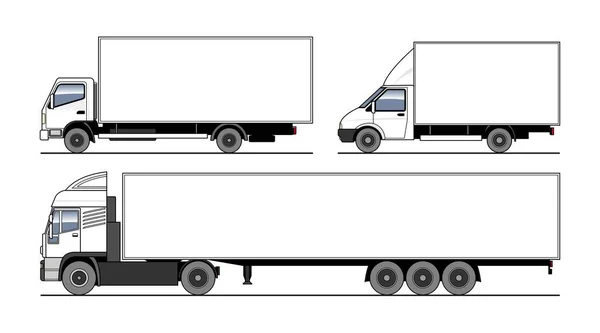 Векторный Набор Различных Грузовиков Полуприцеп Белый Блан Искушает Грузовик Рекламы — стоковый вектор