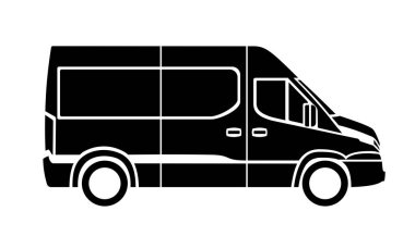 Beyaz arkaplanda vektör simgesi yan görünümü. Van kenarı görünüm simgeleri; siyah van kenar görünüm vektör illüstrasyonu. Vektör taşıma simgesi.