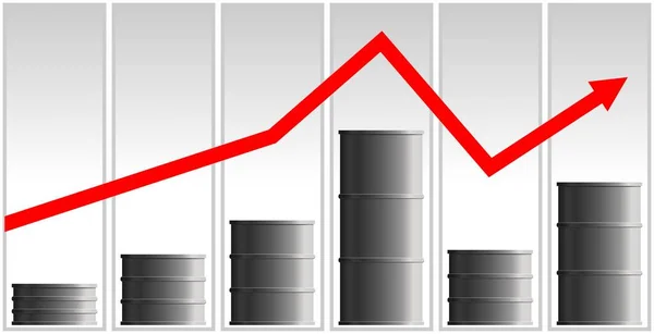 石油危机的概念 油价和燃料价格的下跌 图表的红线下降了 炮台时间表 — 图库矢量图片