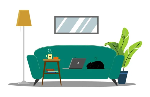 Vector Bequemes Sofa Auf Weißem Hintergrund Vereinzelte Grüne Oder Blaue — Stockvektor