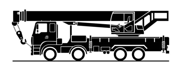 Vector Black Truck Crane Icon White Background Side View Car — Stock Vector