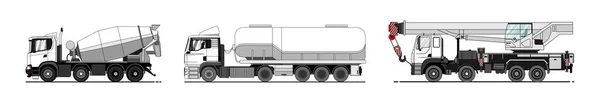 Ensemble Vectoriel Mélangeur Automatique Camion Citerne Grue Camion Modèle Camion — Image vectorielle