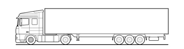 Camión Contorno Vectorial Camión Con Semirremolque Vista Lateral Plantilla Blanca — Vector de stock