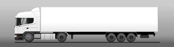 Vektör kamyonu, Lorry, yarı römork, yan görüş. White Blank Şablon kamyonu, reklam için yarı römork. Yük Taşımacılığı. Modern Düz Vektör İllüstrasyonu