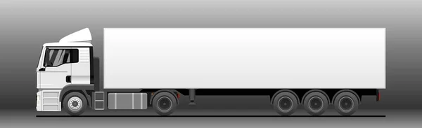 Vektör kamyonu, Lorry, yarı römork, yan görüş. White Blank Şablon kamyonu, reklam için yarı römork. Yük Taşımacılığı. Modern Düz Vektör İllüstrasyonu