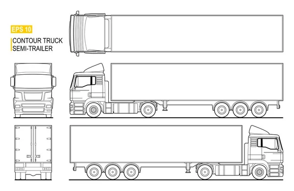 Obrys Návěsu Kamion Vektor Pro Omalovánky Knihy Izolovaný Náklaďák Prázdné — Stockový vektor