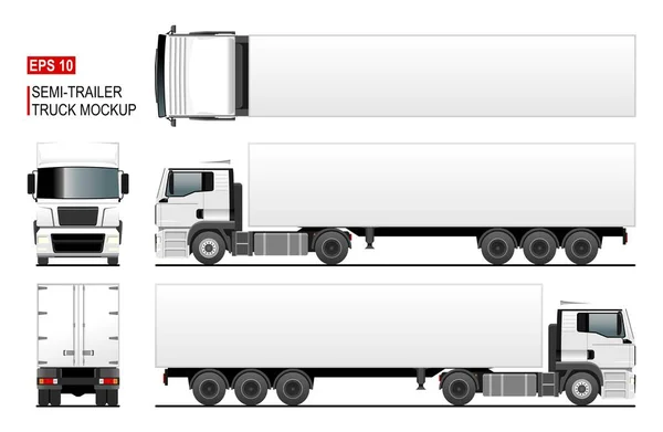 Yarı karavan kamyon vektör modeli ya da araba markalaşması ve reklam için şablon. İzole kamyonet, boş alan. Kargo aracı beyaz arka plana ayarlandı. Yandan, önden, arkadan, üstten bak. Vektör EPS-10.