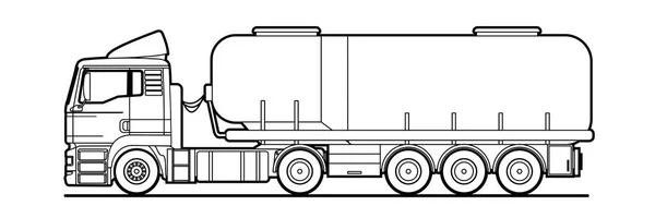 Contorno Vettoriale Vista Laterale Del Camion Cisterna Camion Semirimorchio Serbatoio — Vettoriale Stock