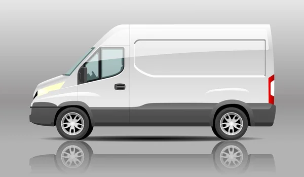 Detaylı Gerçekçi Teslimat Van vektör Mockup şablonu. Taşımacılık ve Araba Markası 'nda şirket kimlik tasarımı için kargo kamyonu şablonu. Kargo Minivan Mockup izole edildi. Sürücü kapısı..