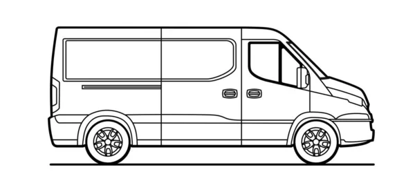 Kontur Lieferwagen Vektor Ladewagen Für Malbuch Vector Cargo Minivan Isoliert — Stockvektor