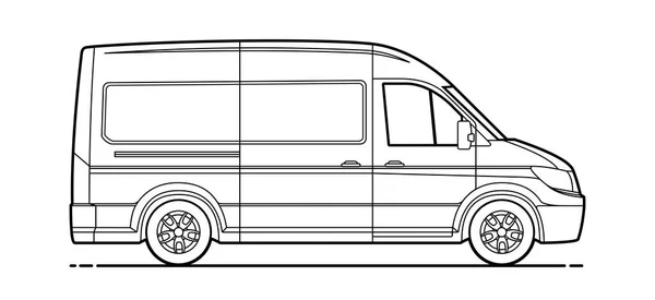 Kontur Lieferwagen Vektor Ladewagen Für Malbuch Vector Cargo Minivan Isoliert — Stockvektor