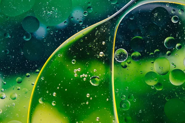 Agua Burbuja Aceite Macro Abstracto Fondo Flujo Líquido Verde Azul —  Fotos de Stock
