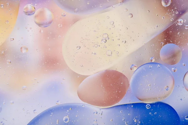 Vatten Olja Bubbla Makro Abstrakt Bakgrund Flöde Flytande Blå Vit — Stockfoto