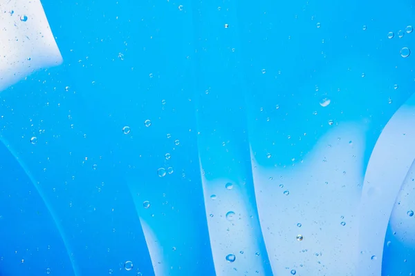 Vatten Olja Bubbla Makro Abstrakt Bakgrund Flöde Flytande Blå Aqua — Stockfoto
