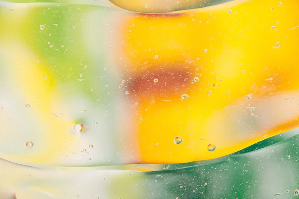 Acqua Olio Bolla Macro Astratto Fondo Flusso Liquido Verde Giallo — Foto Stock